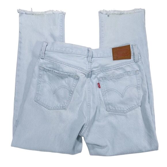Levi's 501 Button Fly Cropped Straight Leg Split Hem Jeans Blue Size 27 x 26 - Picture 10 of 16
